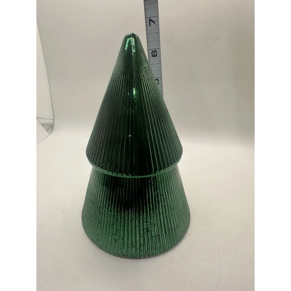 Paddywax Cypress & Fir Ribbed Mercury Stacked Tree Candle Green Glass 7 oz New!